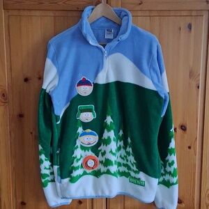 South Park 3D Character Patch 1/4 Zip Plush Fleece Sweater Size M